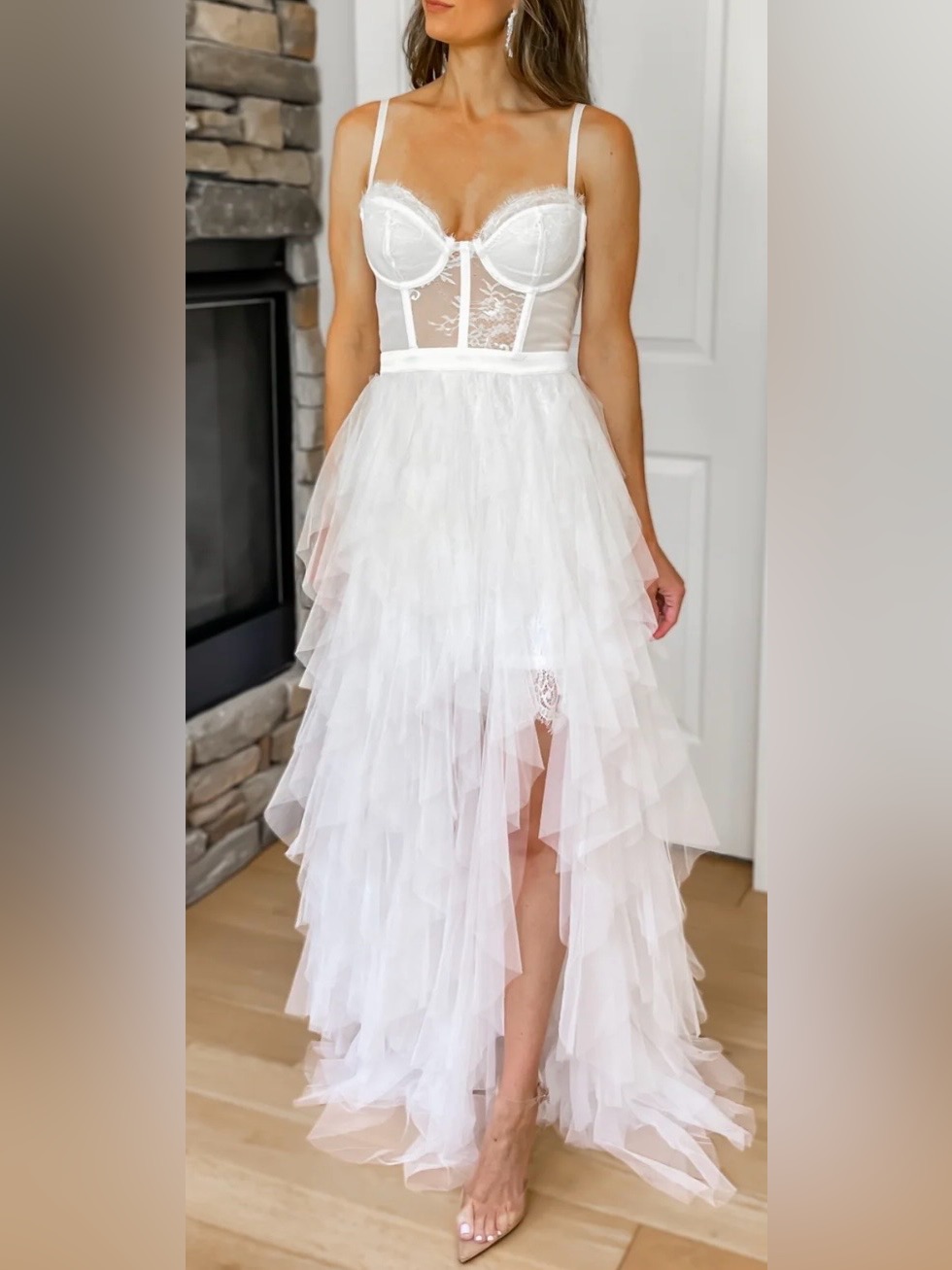New! White Bustier Tiered Ruffle Dress - Women's Bridal Photo Shoot